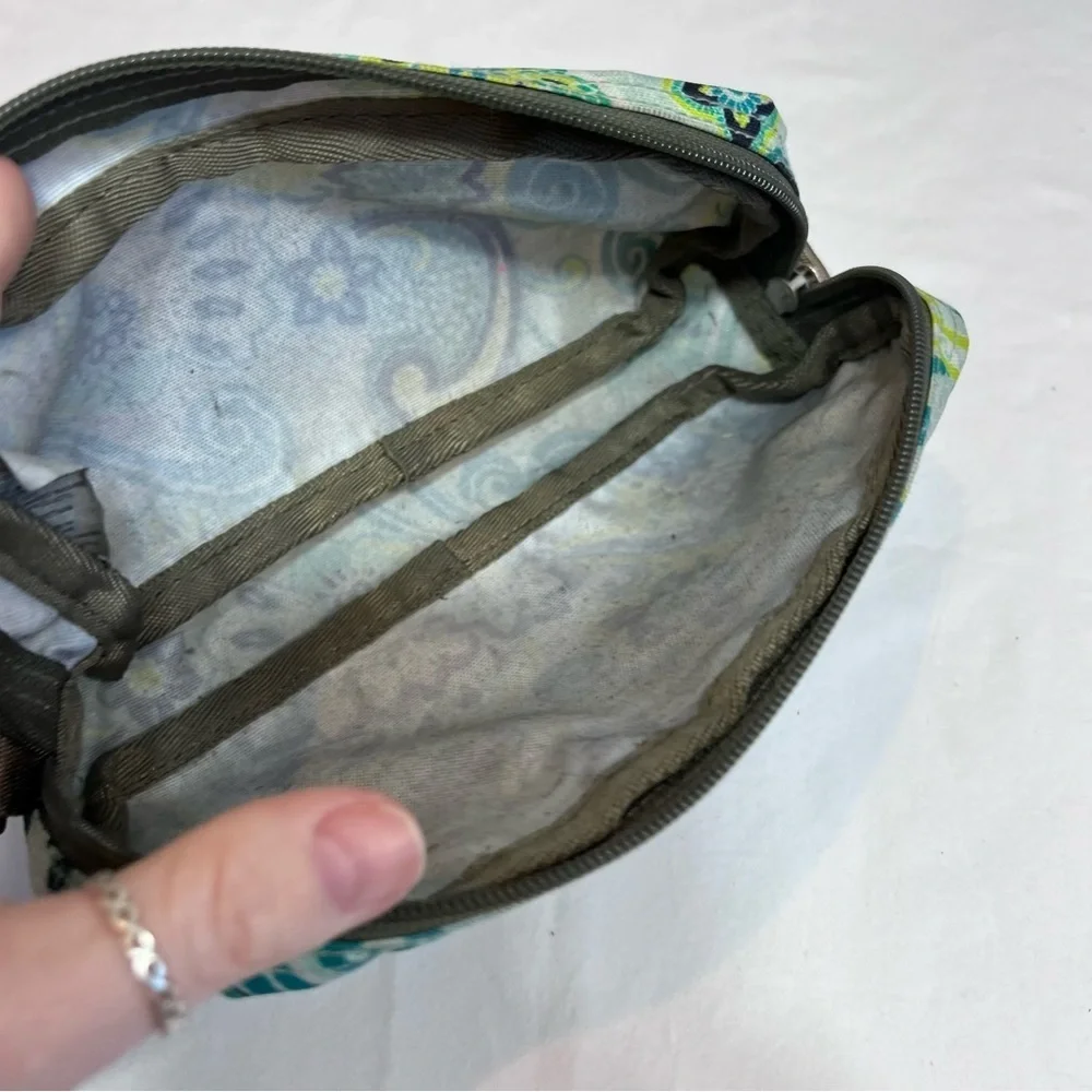 L.L. Bean blue teal green paisley, small cosmetics, toiletry zip top case